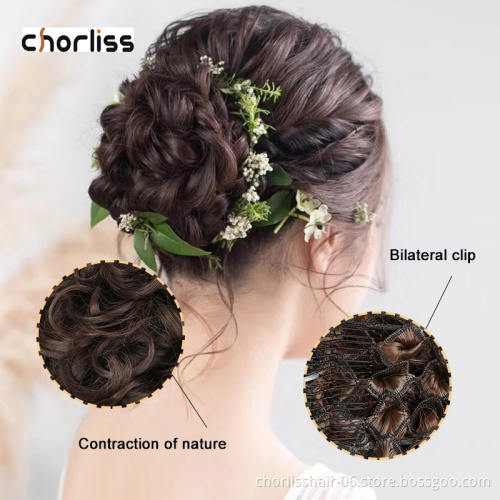 Wholesale Scrunchie Elegant Beauty Hair Bun Chignon Two Plastic Comb Wave Curly Synthetic Hair Chignon Clip Bun Easy Use